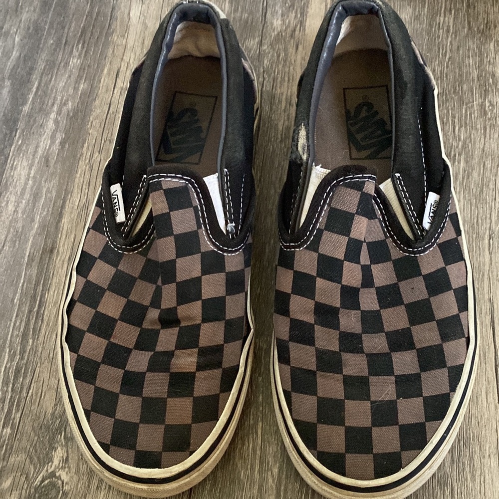 Vans Grey and Black Checkered Slip Ons
